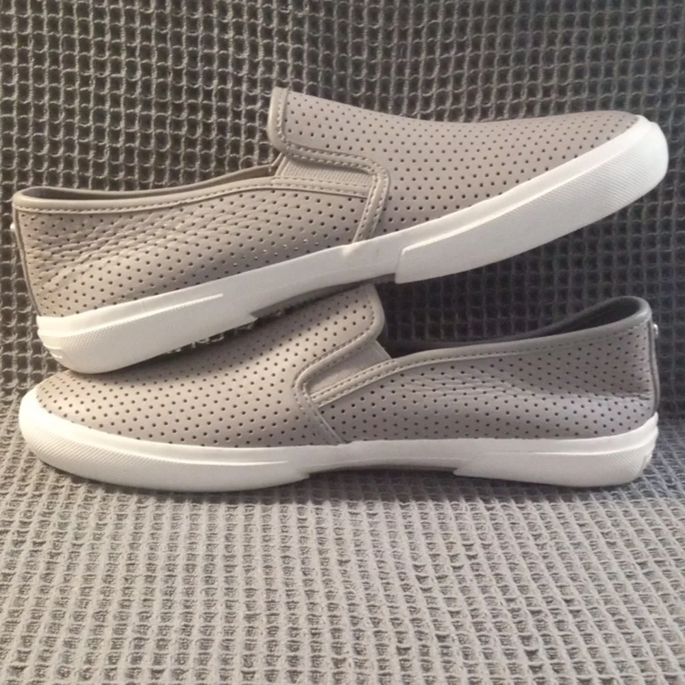 Women's Michael Kors Gray Perforated Leather Slip On Casual Sneaker Shoe - Picture 9 of 9